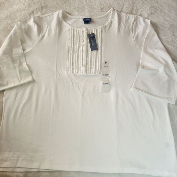 Classic Elements Tops - Classic Elements NWT White 3/4 Sleeve Ruffled Bodice With Buttons Size 24-26W